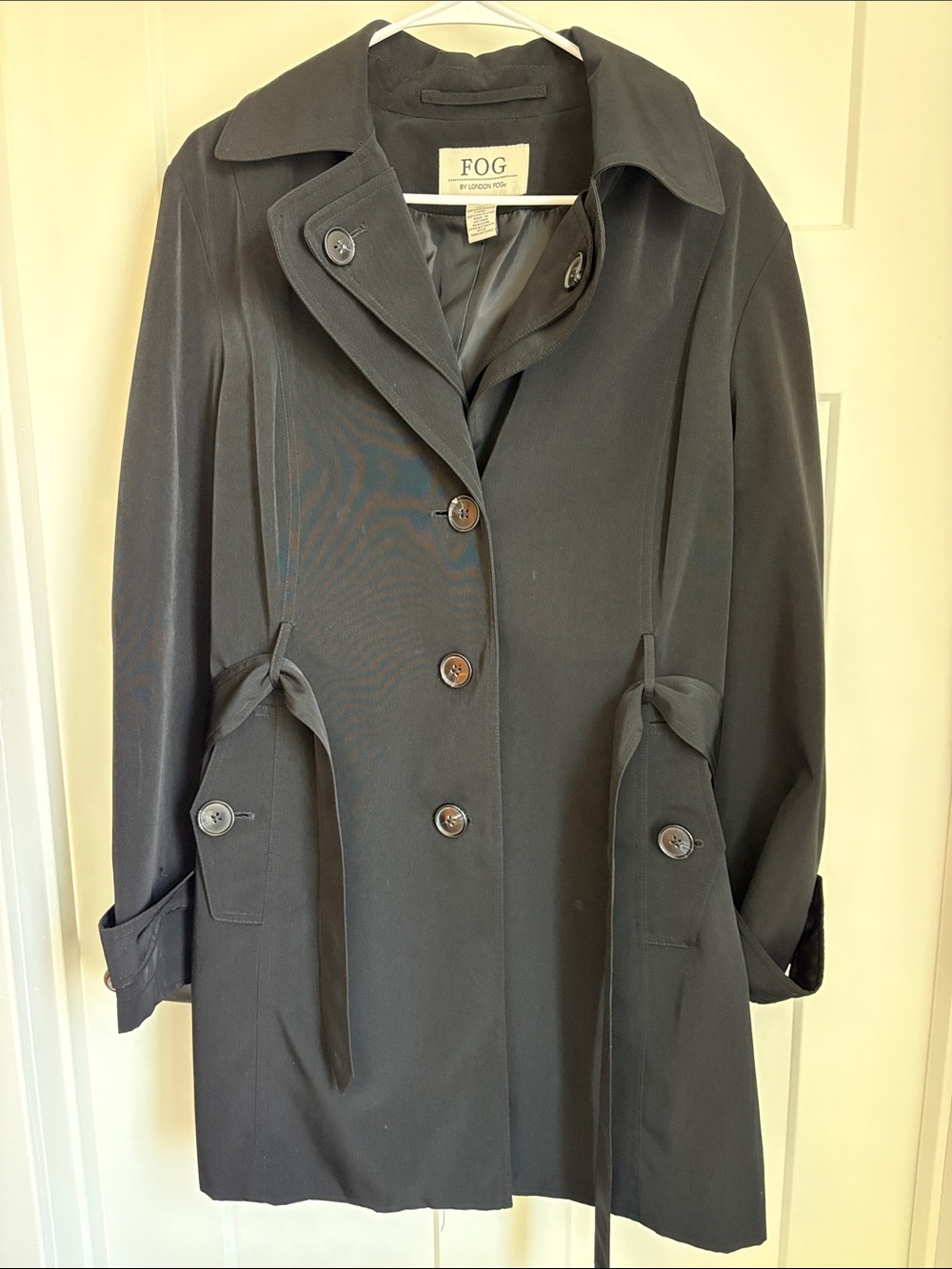 London Fog Women's Black Trench Coat with Tie Waist